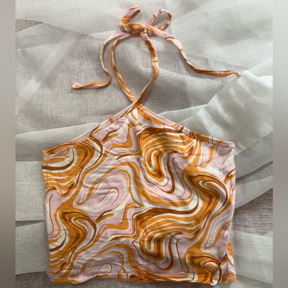 Orange Swirl Halter Tie Top